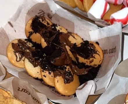 Mini pancakes with Oreo crumbs and Nutella